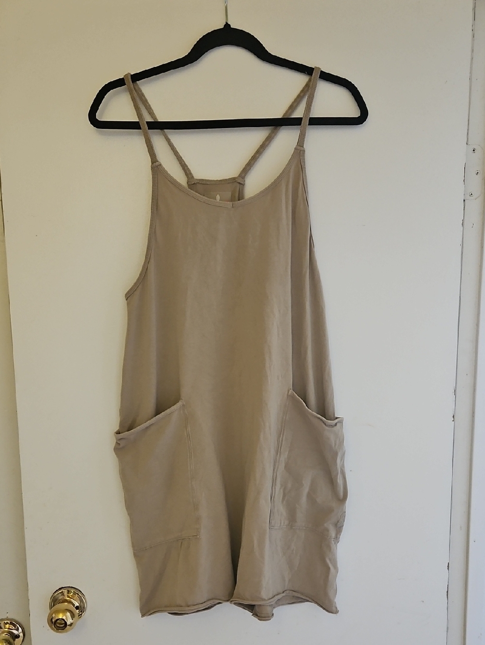 FREE PEOPLE MOVEMENT Neutral Beige Sleeveless Jumpsuit Shorts Pockets